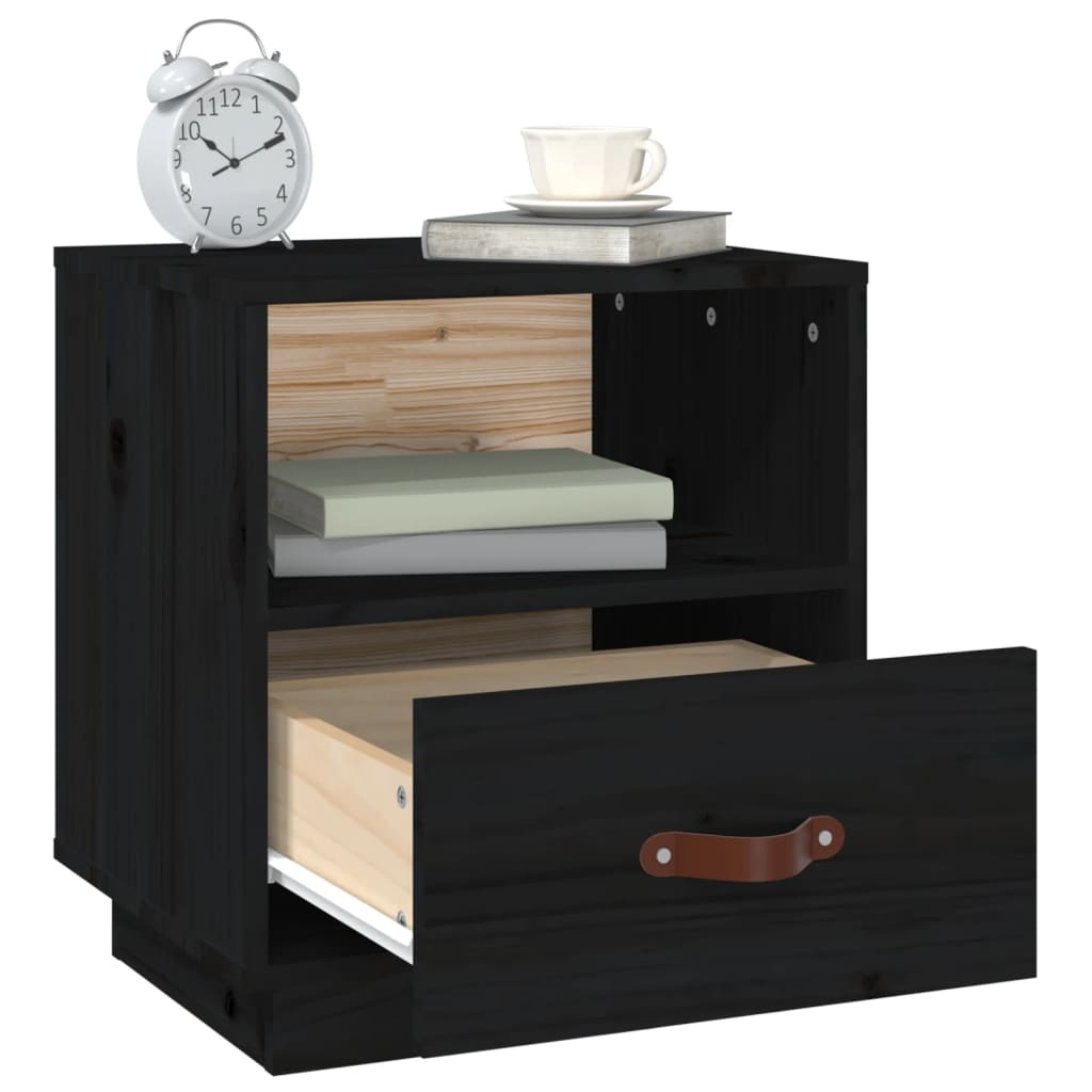 Sängbord 2 st svart 40x34x45 cm massivt furuträ