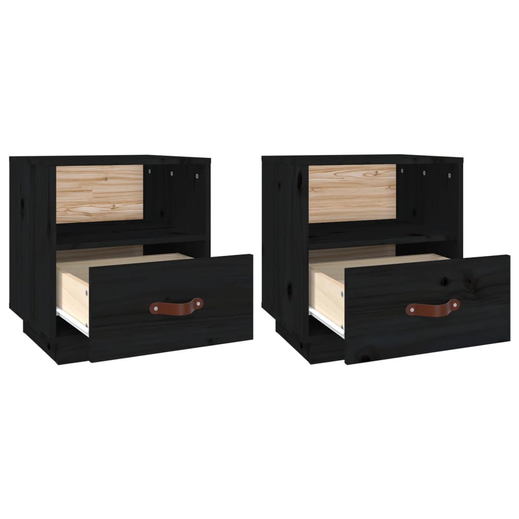 Sängbord 2 st svart 40x34x45 cm massivt furuträ