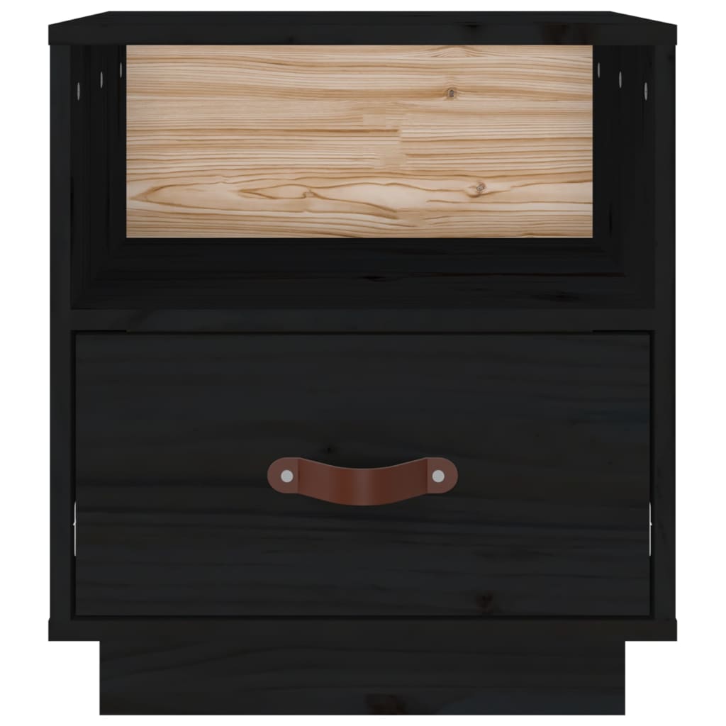 Sängbord 2 st svart 40x34x45 cm massivt furuträ