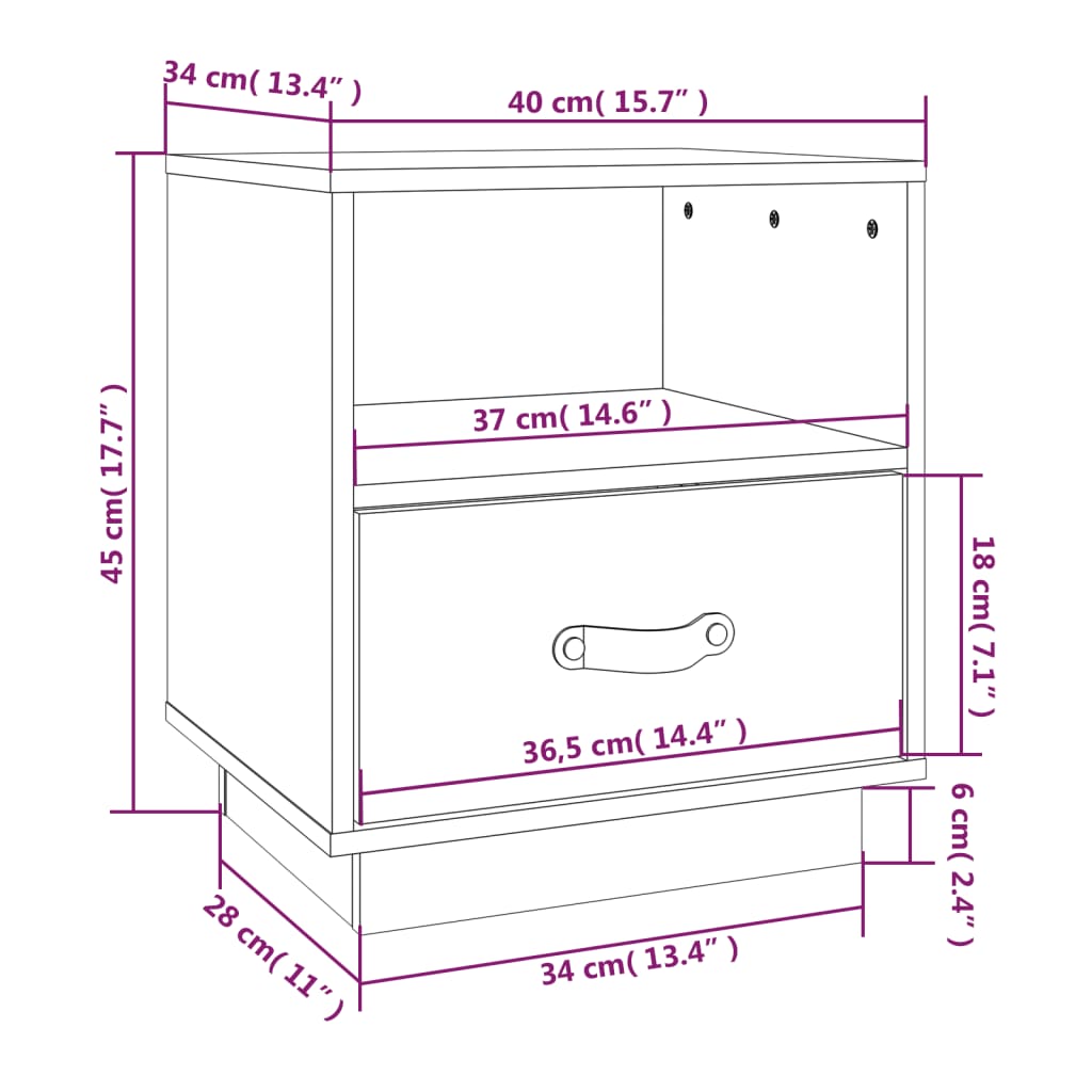 Sängbord 2 st svart 40x34x45 cm massivt furuträ