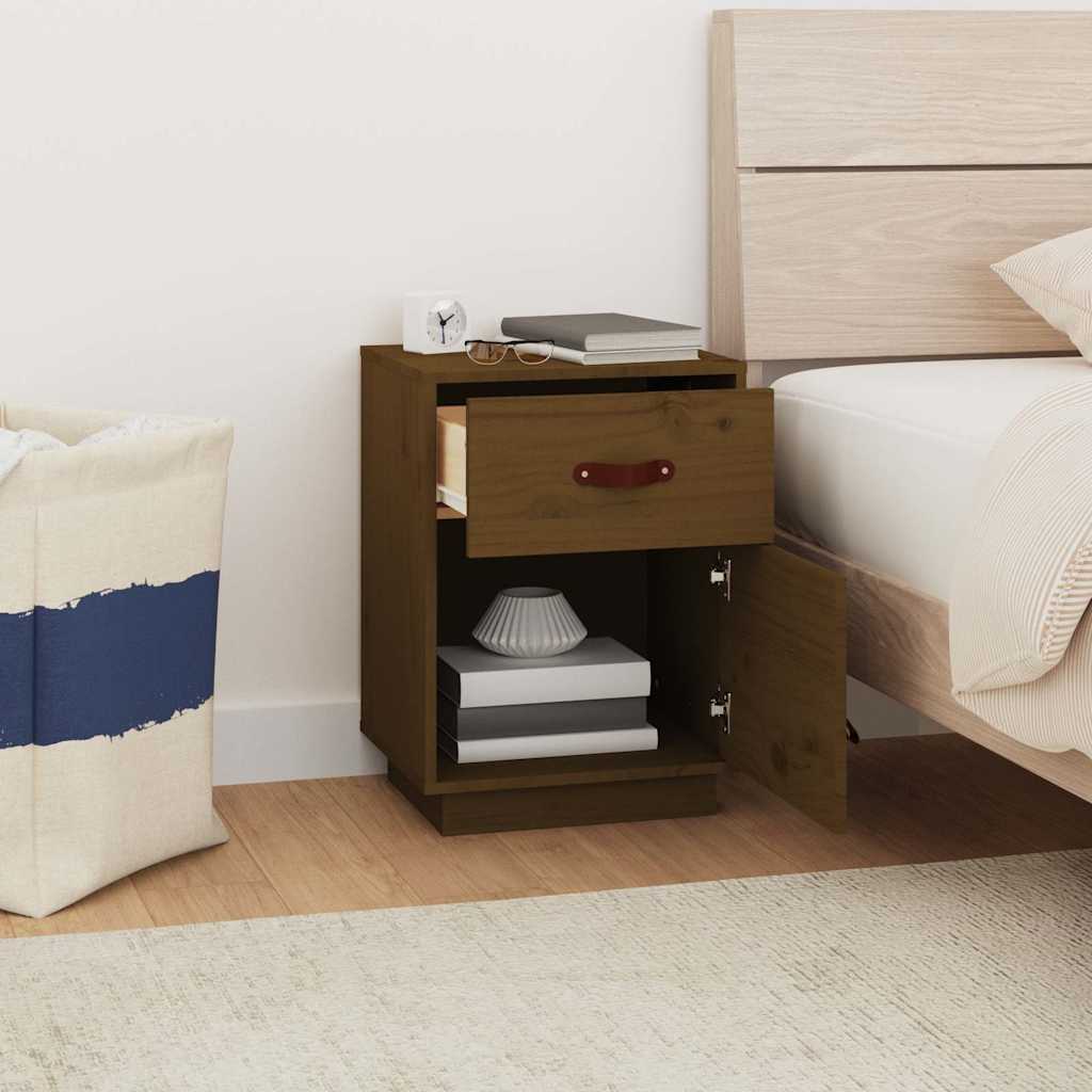 Sängbord 2 st honungsbrun 40x34x55 cm massiv furu