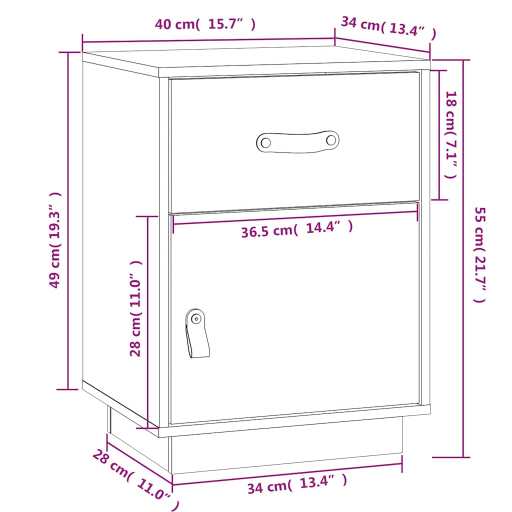 Sängbord 2 st honungsbrun 40x34x55 cm massiv furu