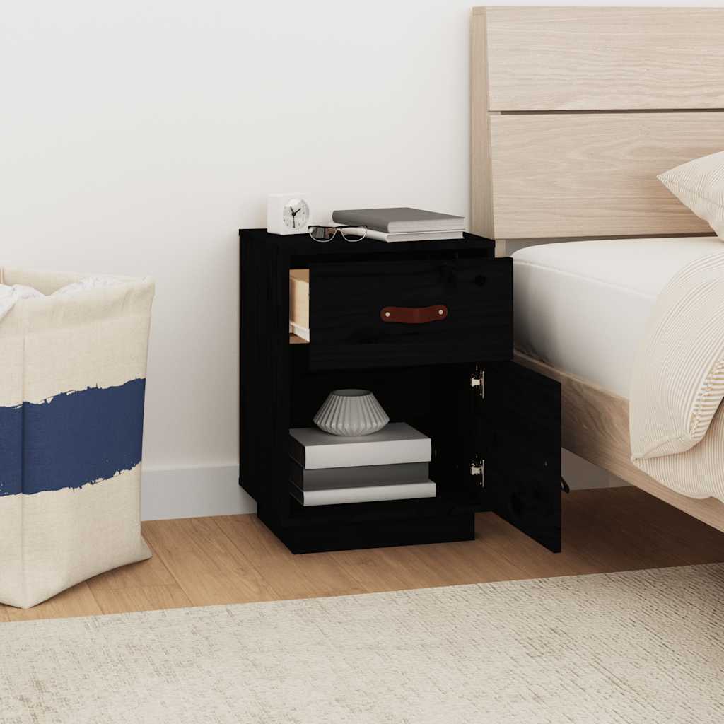 Sängbord 2 st svart 40x34x55 cm massiv furu