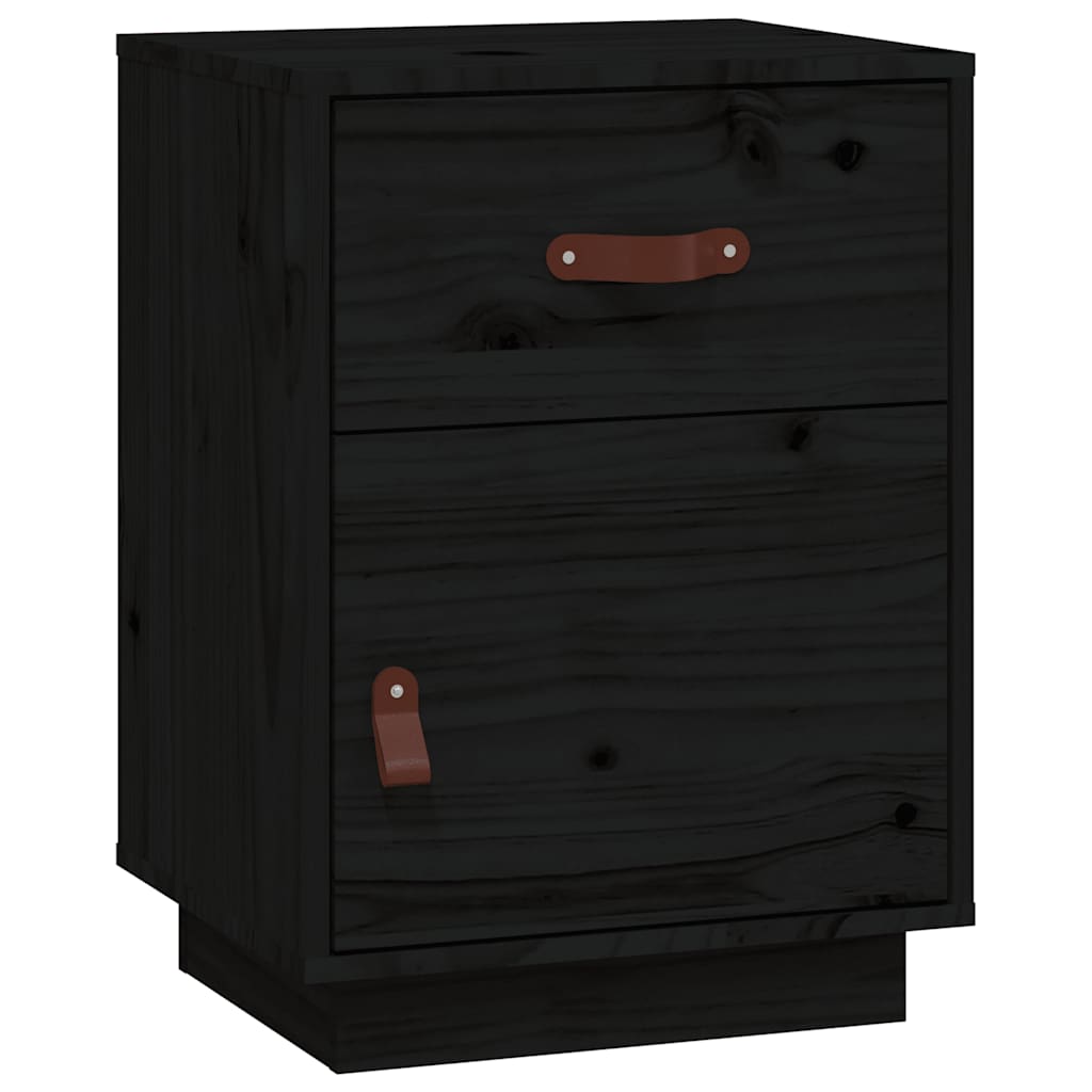Sängbord 2 st svart 40x34x55 cm massiv furu