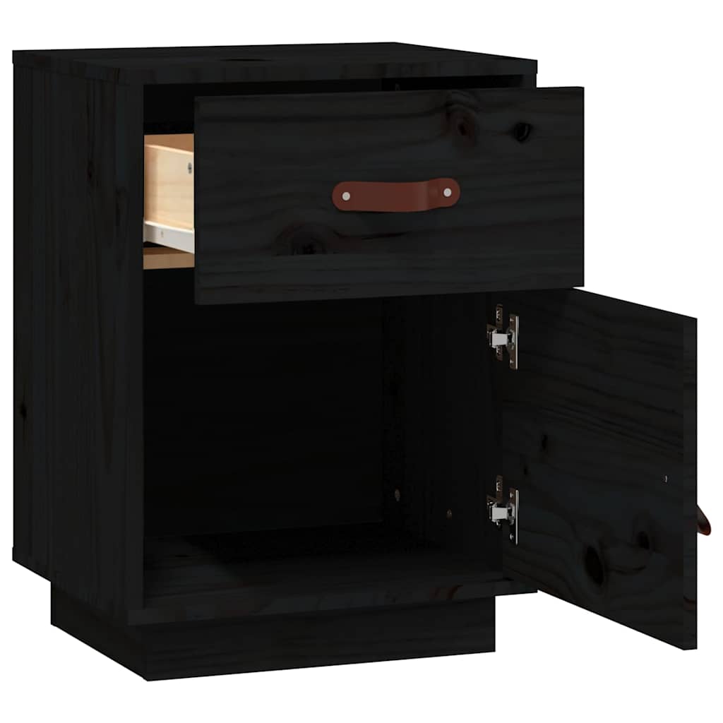 Sängbord 2 st svart 40x34x55 cm massiv furu