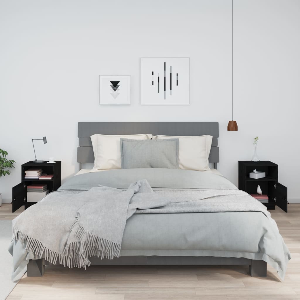 Sängbord 2 st svart 40x34x55 cm massiv furu