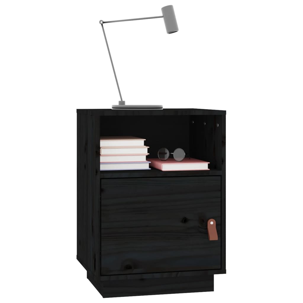 Sängbord 2 st svart 40x34x55 cm massiv furu