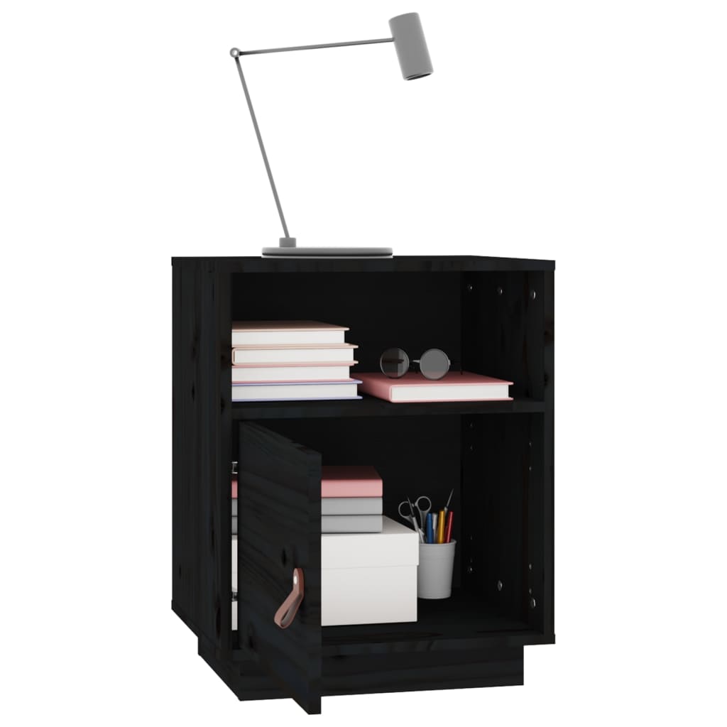 Sängbord 2 st svart 40x34x55 cm massiv furu