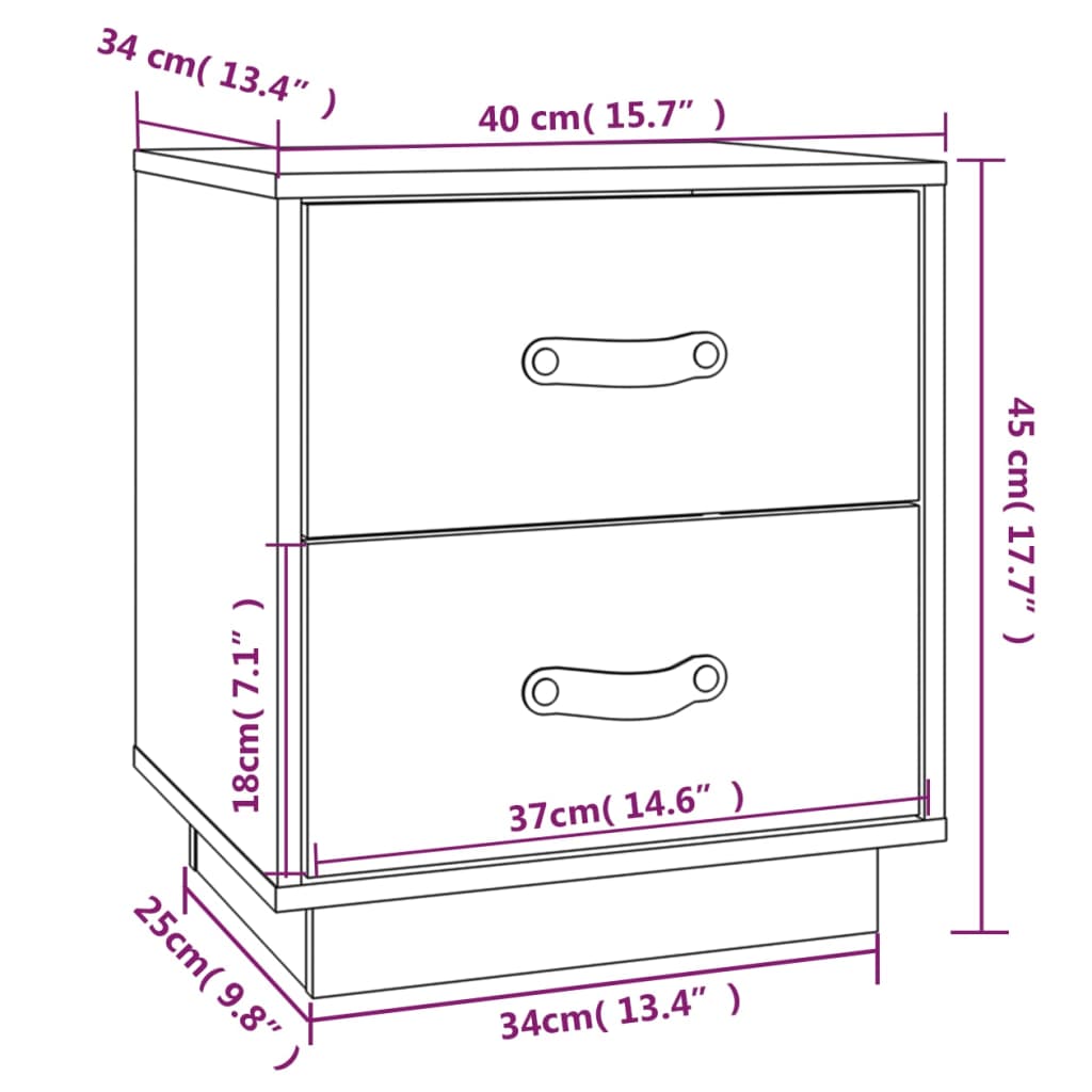 Sängbord 2 st 40x34x45 cm massivt furu