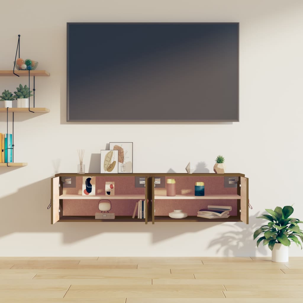 Väggskåp Honungsbrun 2 st 60x30x30 cm massiv furu
