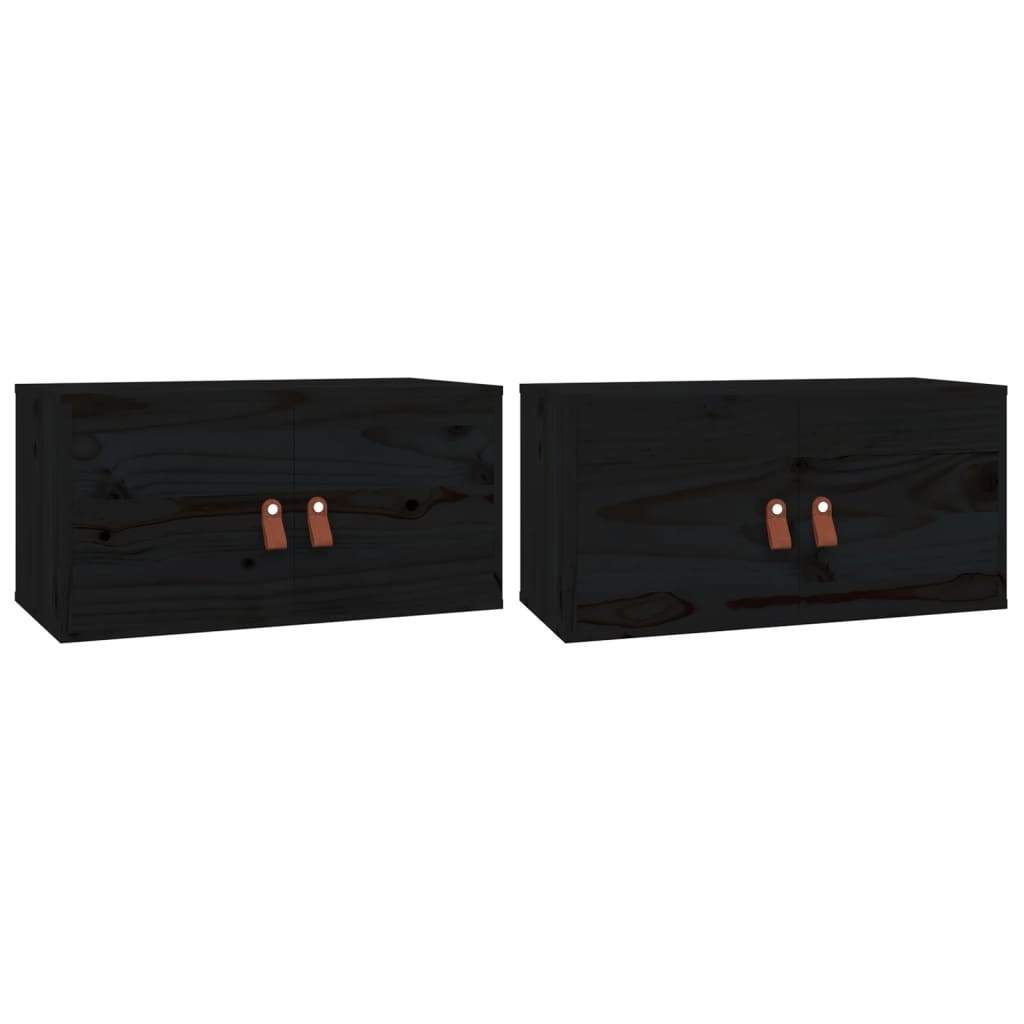 Väggskåp Svart 2 st 60x30x30 cm massiv furu