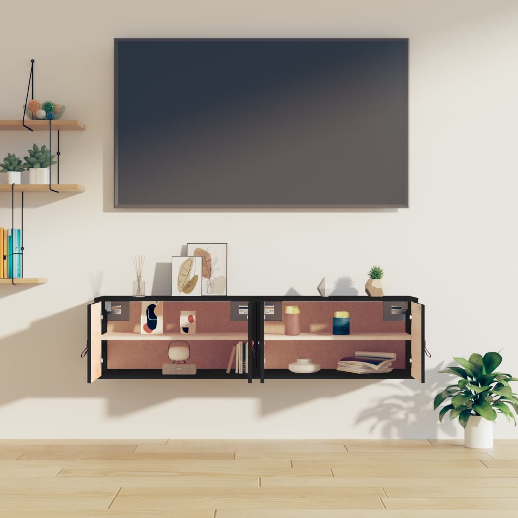 Väggskåp Svart 2 st 60x30x30 cm massiv furu