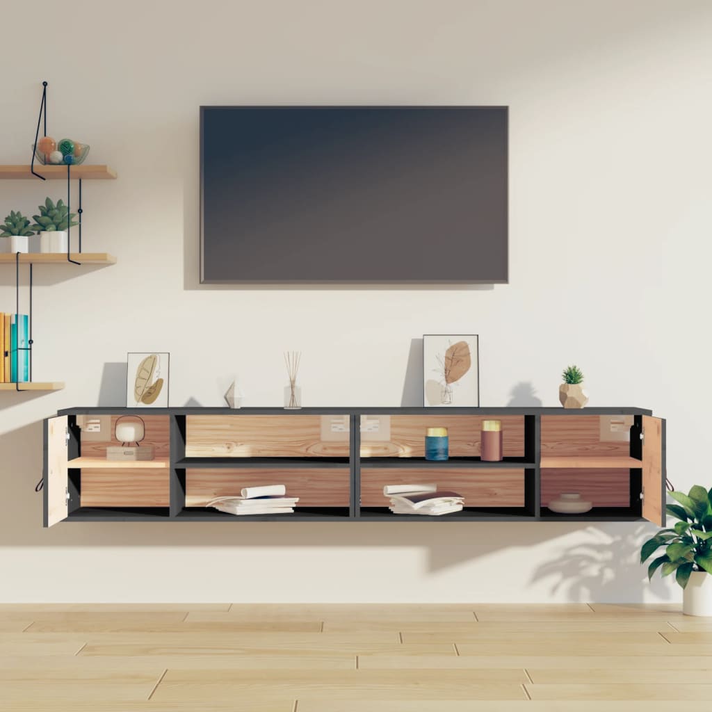Väggskåp Grå 2 st 80x30x30 cm massiv furu