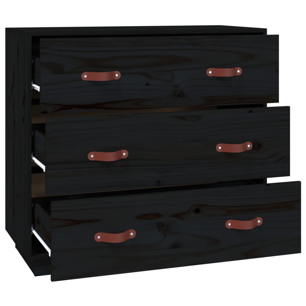 Byrå Svart 80x40x75 cm massiv furu