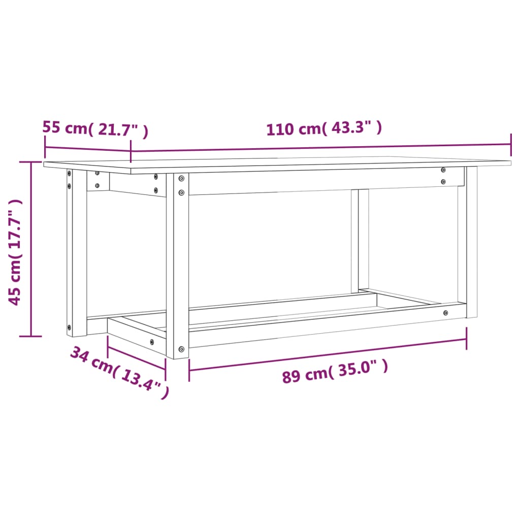Soffbord Svart 110x55x45 cm massiv furu
