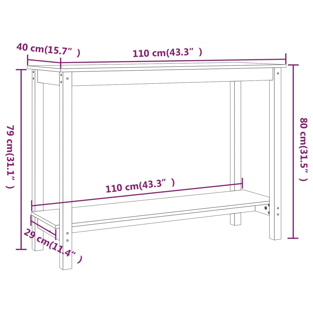 Avlastningsbord Konsollbord Vit 110x40x80 cm massiv furu