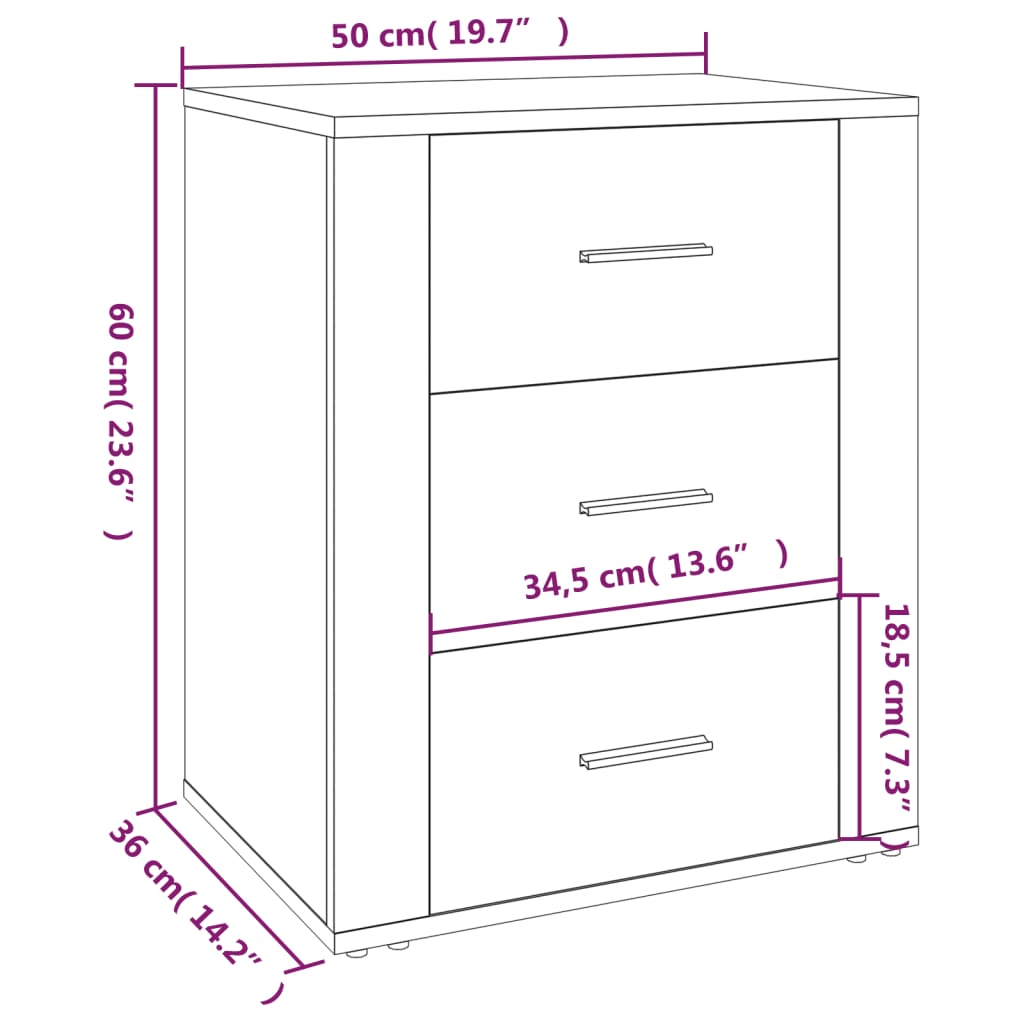 Sängbord vit högglans 50x36x60 cm konstruerat trä
