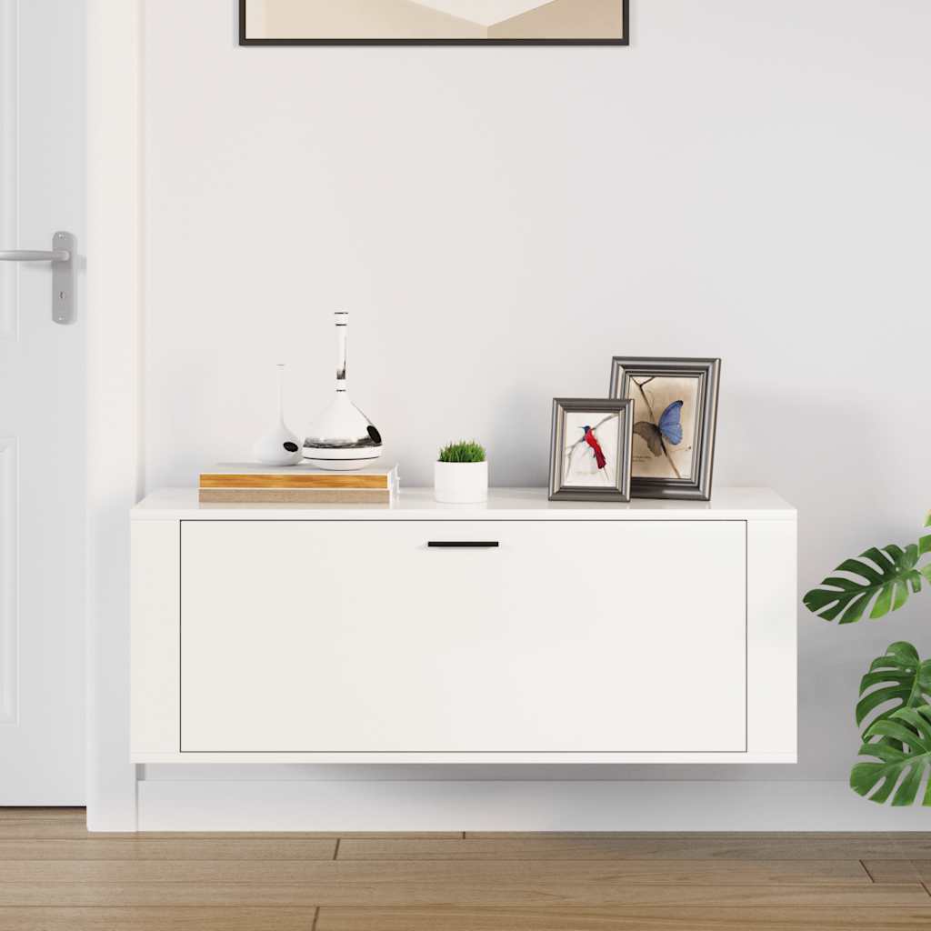 Väggmonterat skoställ Högglans Vit 100x35x38 cm
