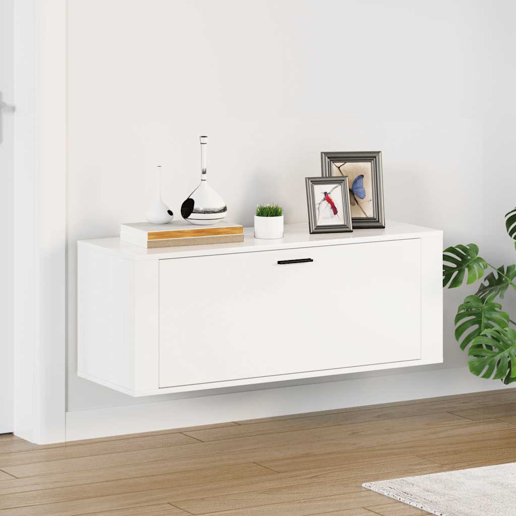 Väggmonterat skoställ Högglans Vit 100x35x38 cm