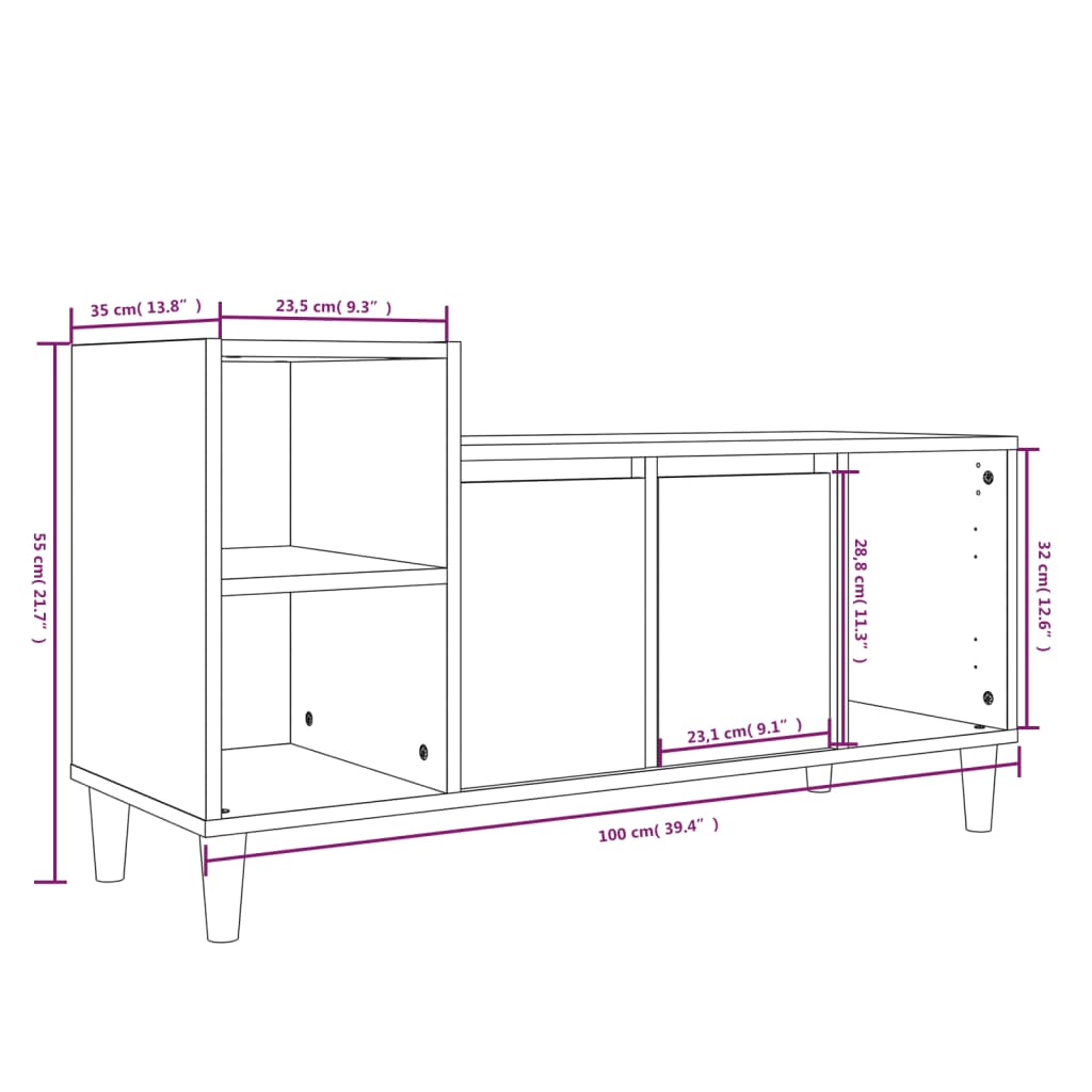 TV-skåp svart 100x35x55 cm konstruerat trä