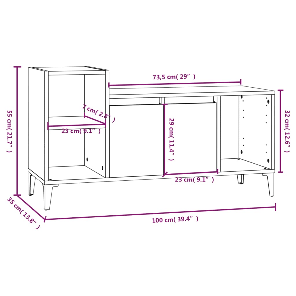 TV-skåp svart 100x35x55 cm konstruerat trä
