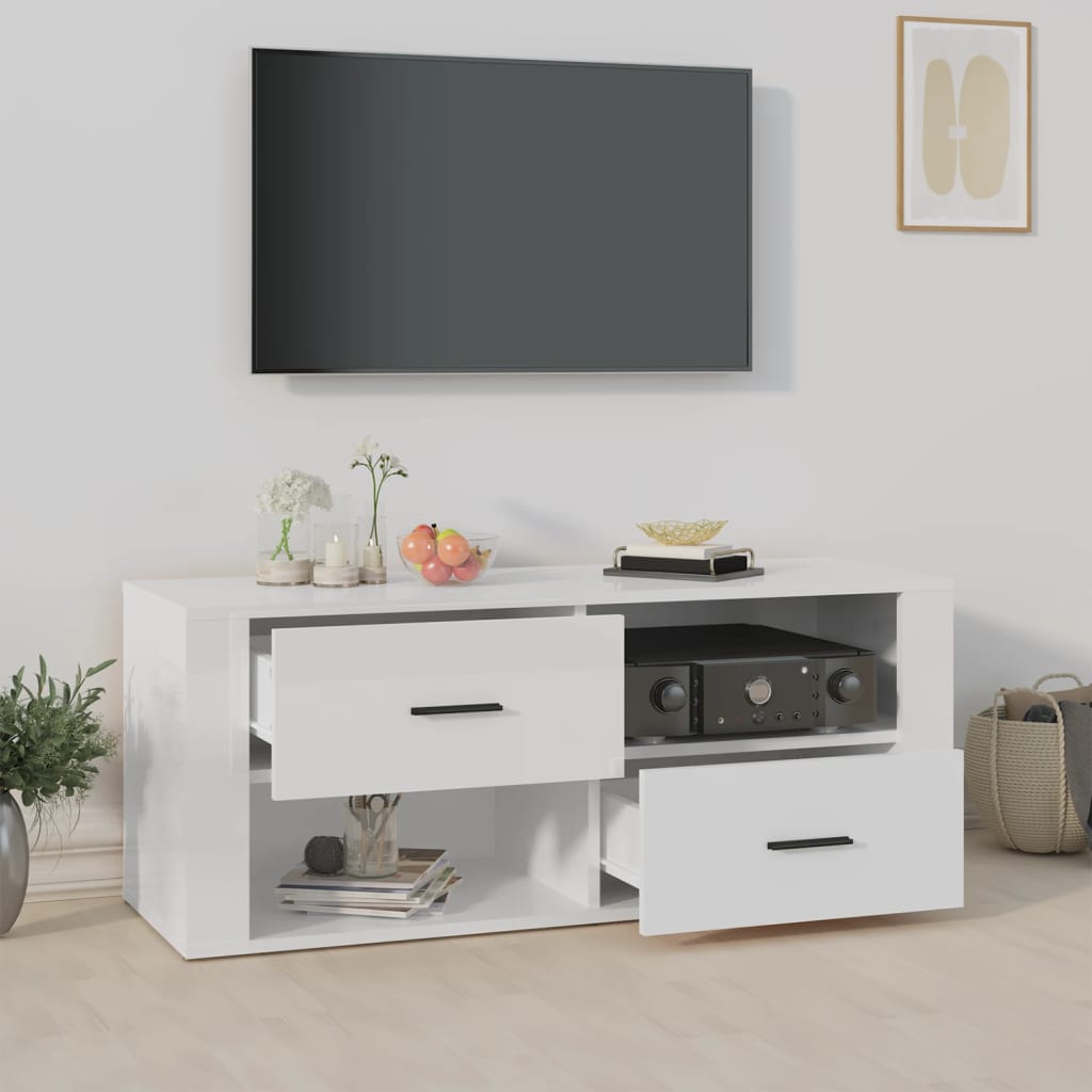 TV-skåp vit högglans 100x35x40 cm konstruerat trä