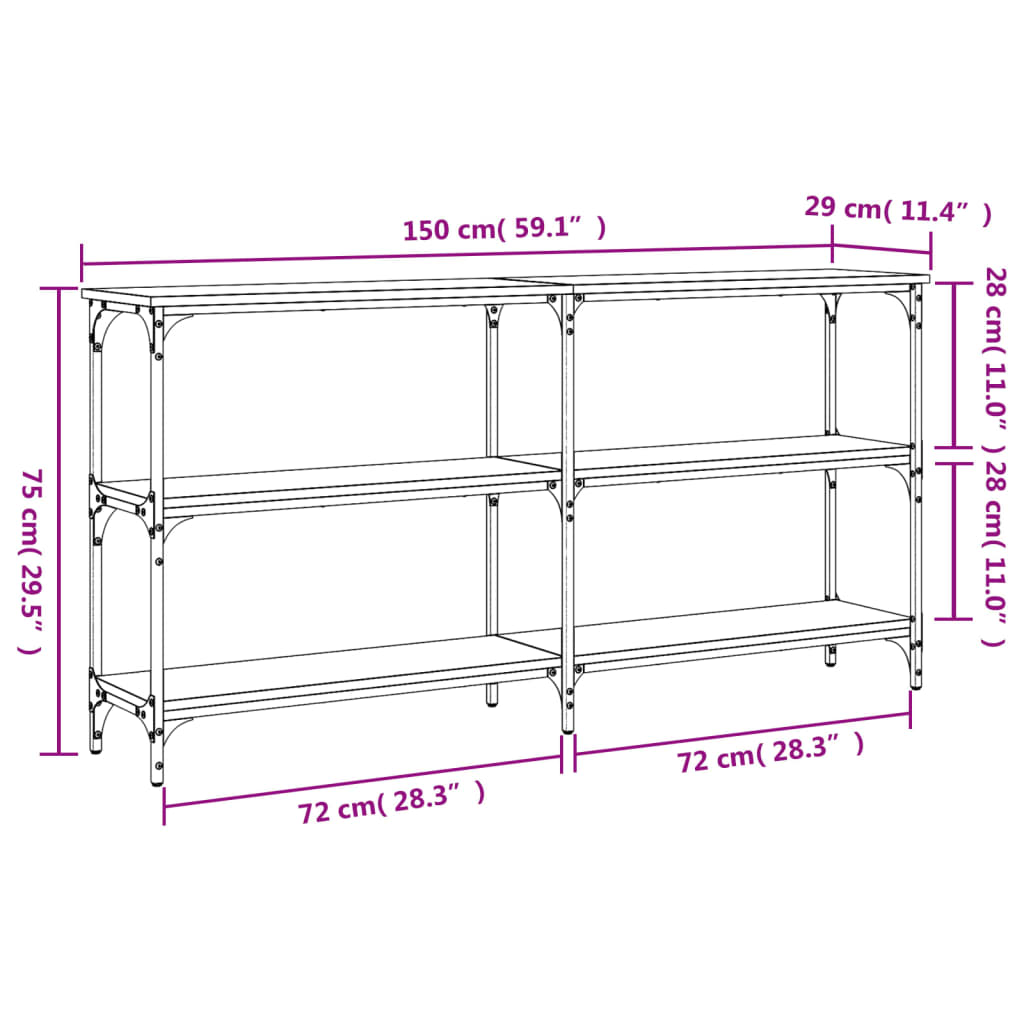 Avlastningsbord sonoma ek 150x29x75 cm konstruerat trä
