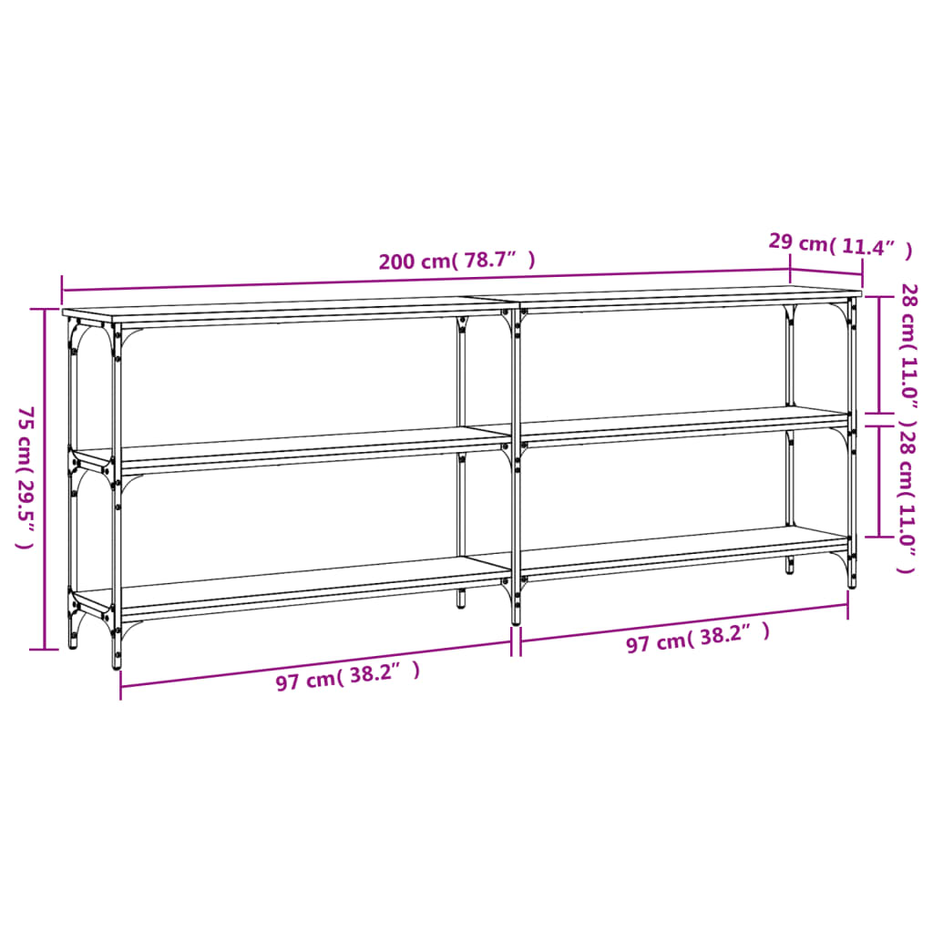 Avlastningsbord Konsollbord Brun Ek 200x29x75 cm