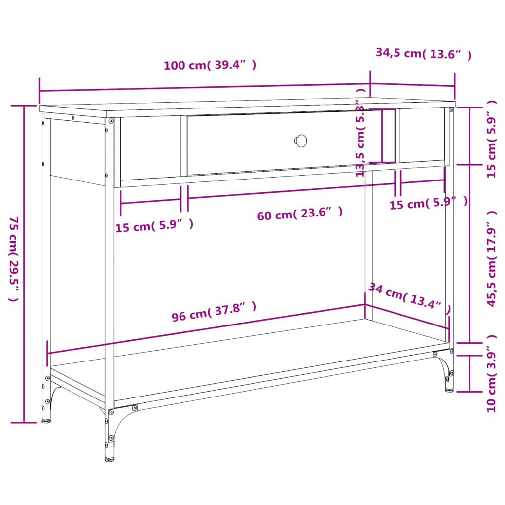 Avlastningsbord Konsollbord Sonoma Ek 100x34,5x75 cm