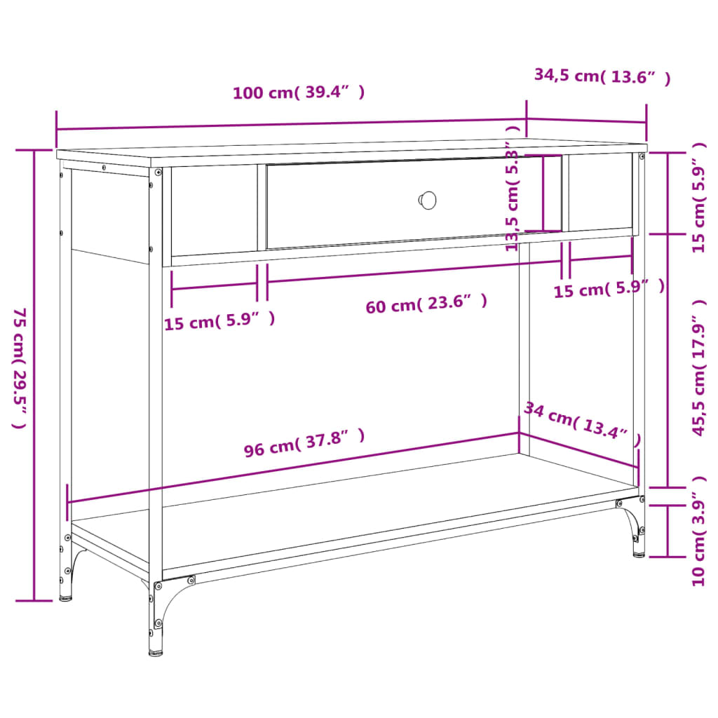 Avlastningsbord Konsollbord Brun Ek 100x34,5x75 cm