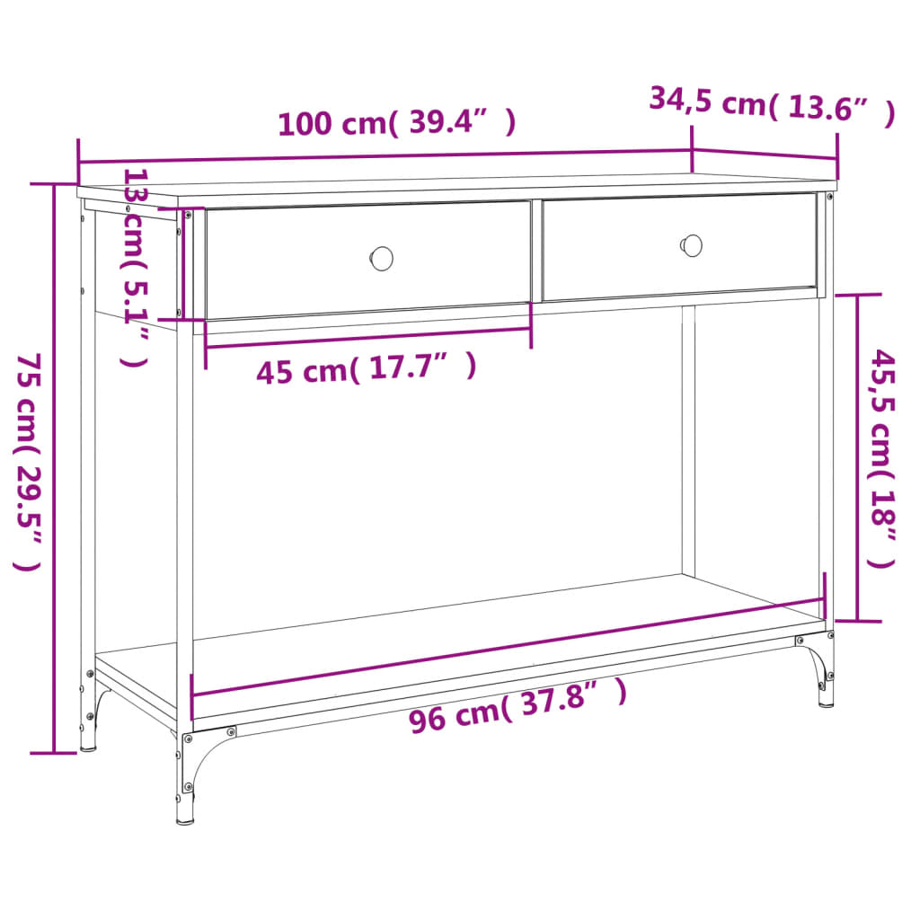 Avlastningsbord Konsollbord Rökfärgad Ek 100x34,5x75 cm