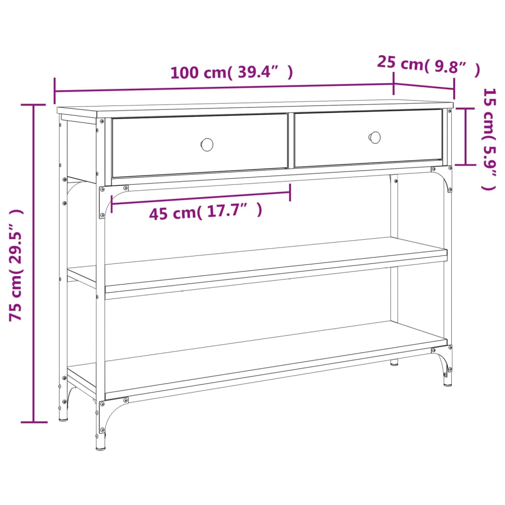 Avlastningsbord Konsollbord Rökfärgad Ek 100x25x75 cm