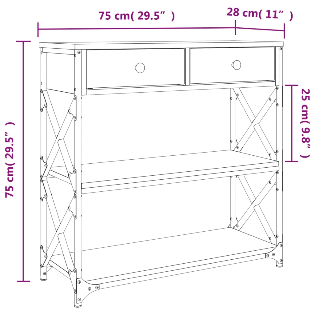 Avlastningsbord Konsollbord Rökfärgad Ek 75x28x75 cm