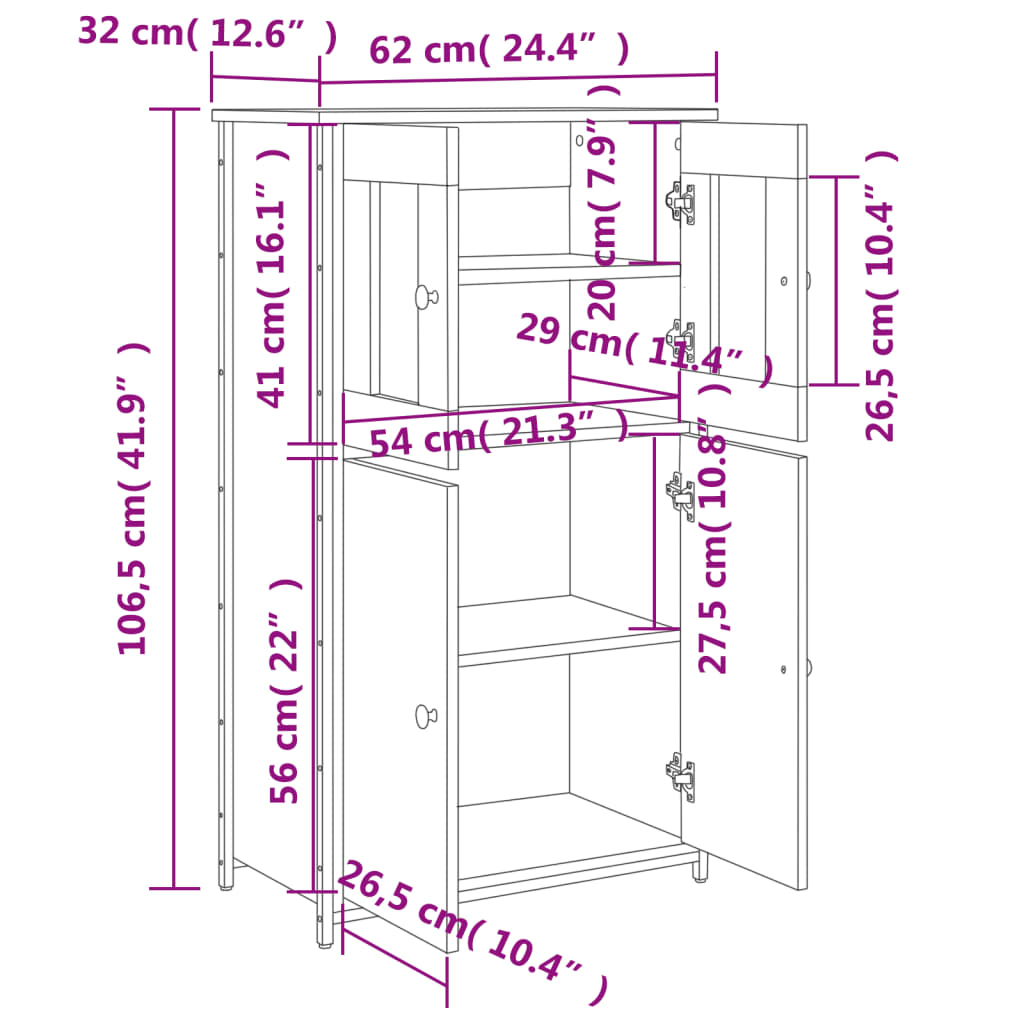 Skåp Sonoma Ek 62x32x106,5 cm