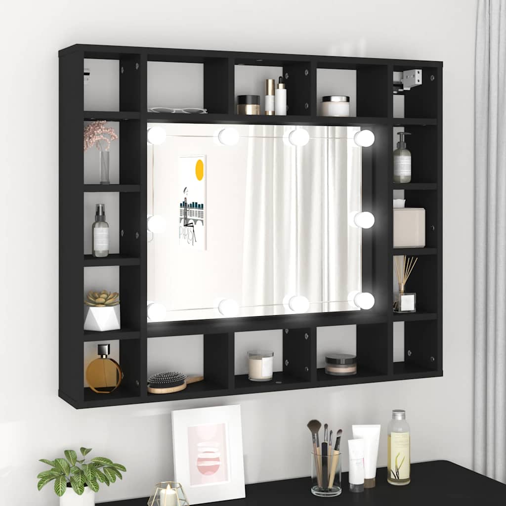 Badrumsspegel Spegelskåp LED Svart 91x15x76,5 cm