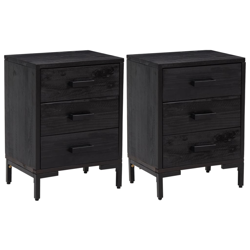 Sängbord 2 st svart 40x30x55 cm massivt furuträ