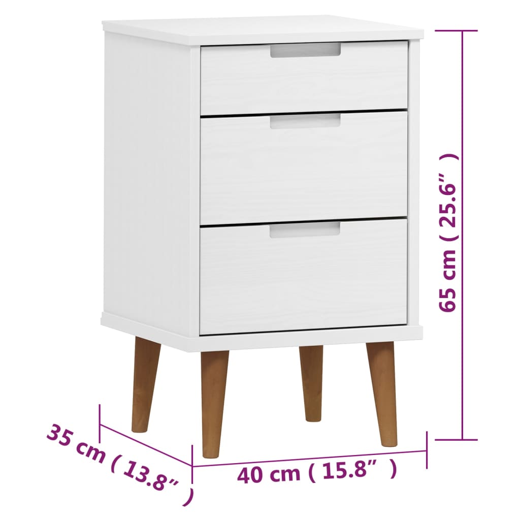 Sängbord Nattduksbord Vit MOLDE 40x35x65 cm massiv furu
