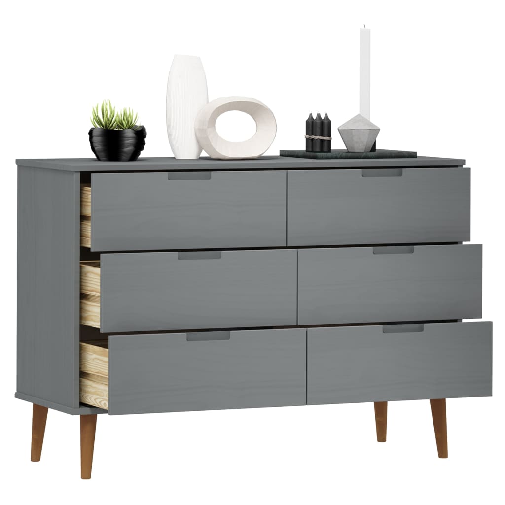 Byrå Grå 113x40x80 cm massivt furuträ