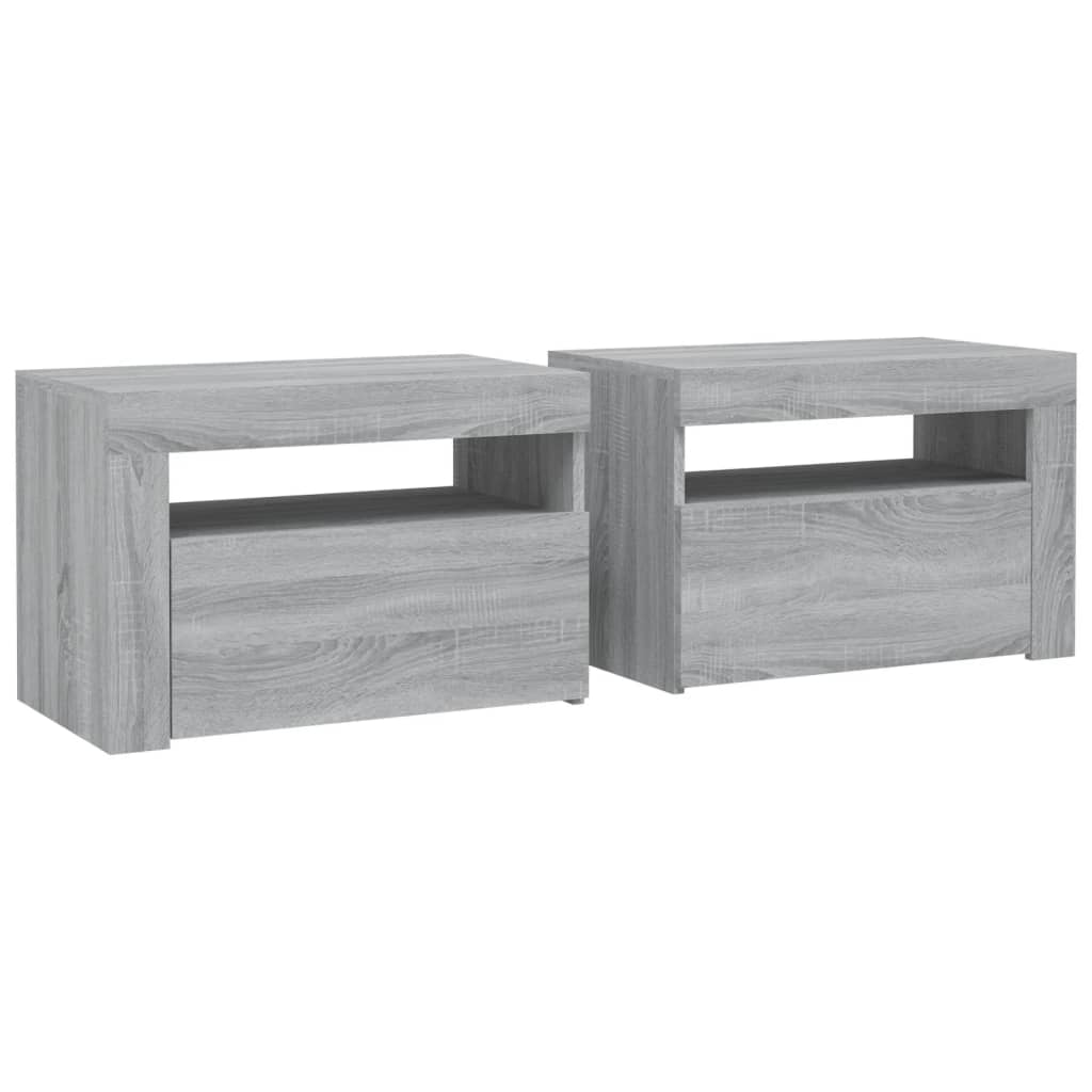 Sängbord 2 st med LED-belysning Grå sonoma 60x35x40 cm