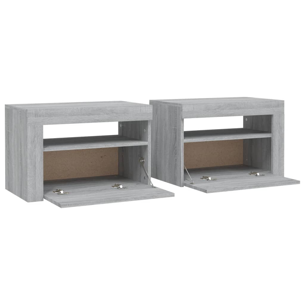 Sängbord 2 st med LED-belysning Grå sonoma 60x35x40 cm