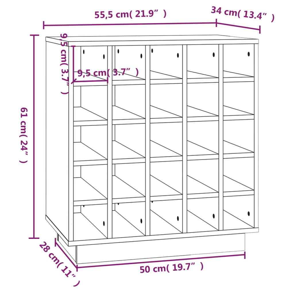 Vinställ Vinskåp Vit 55,5x34x61 cm massiv furu