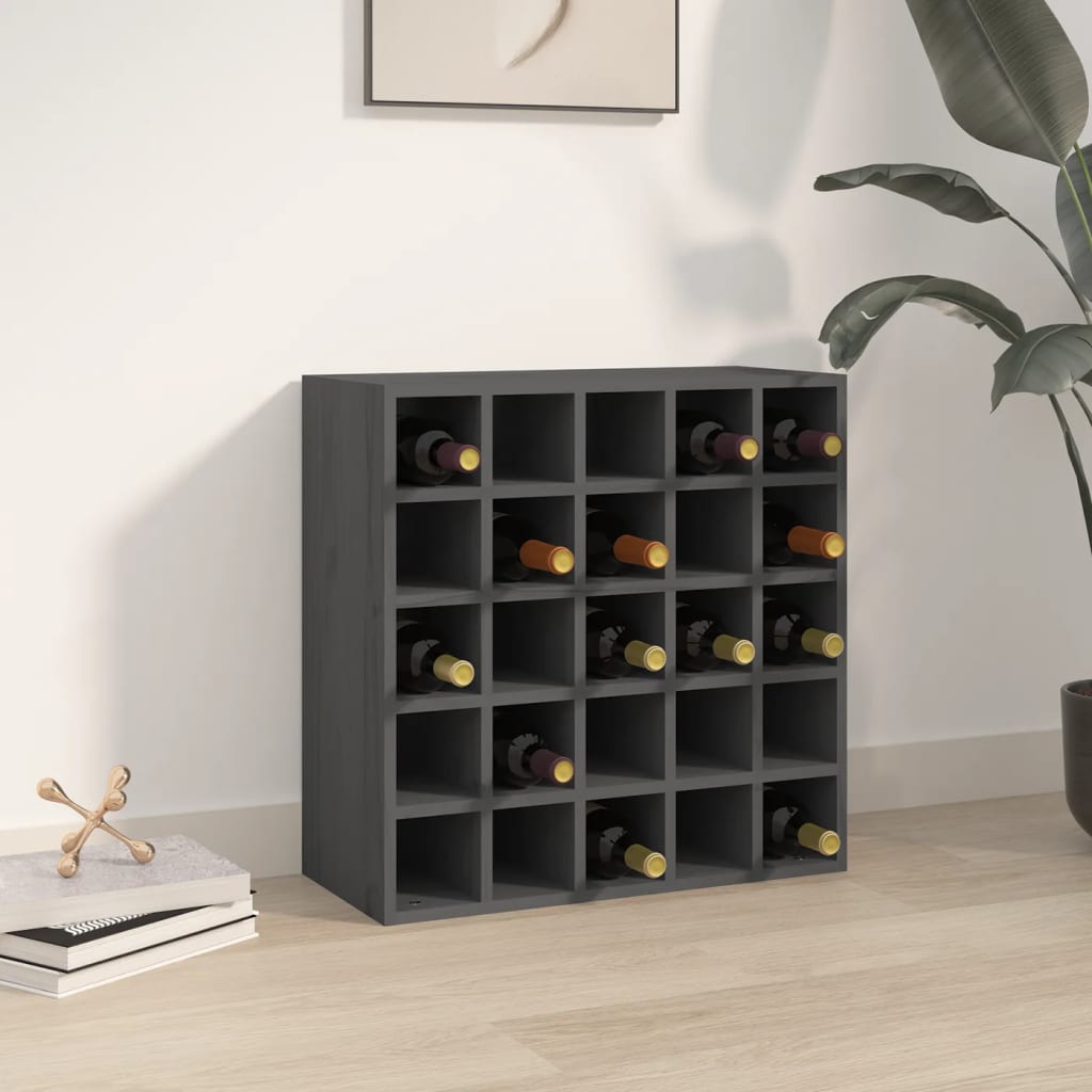 Vinställ Vinskåp Grå 56x25x56 cm massiv furu