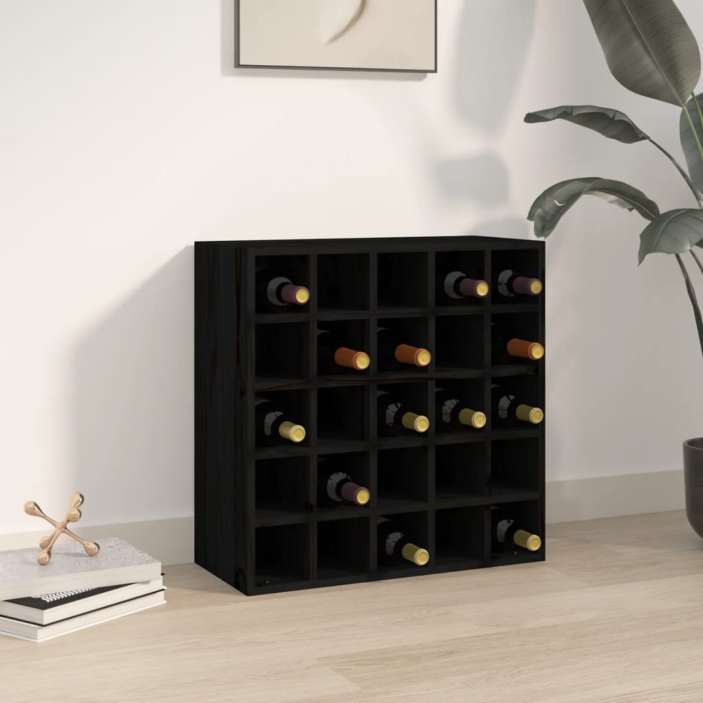 Vinställ Vinskåp Svart 56x25x56 cm massiv furu