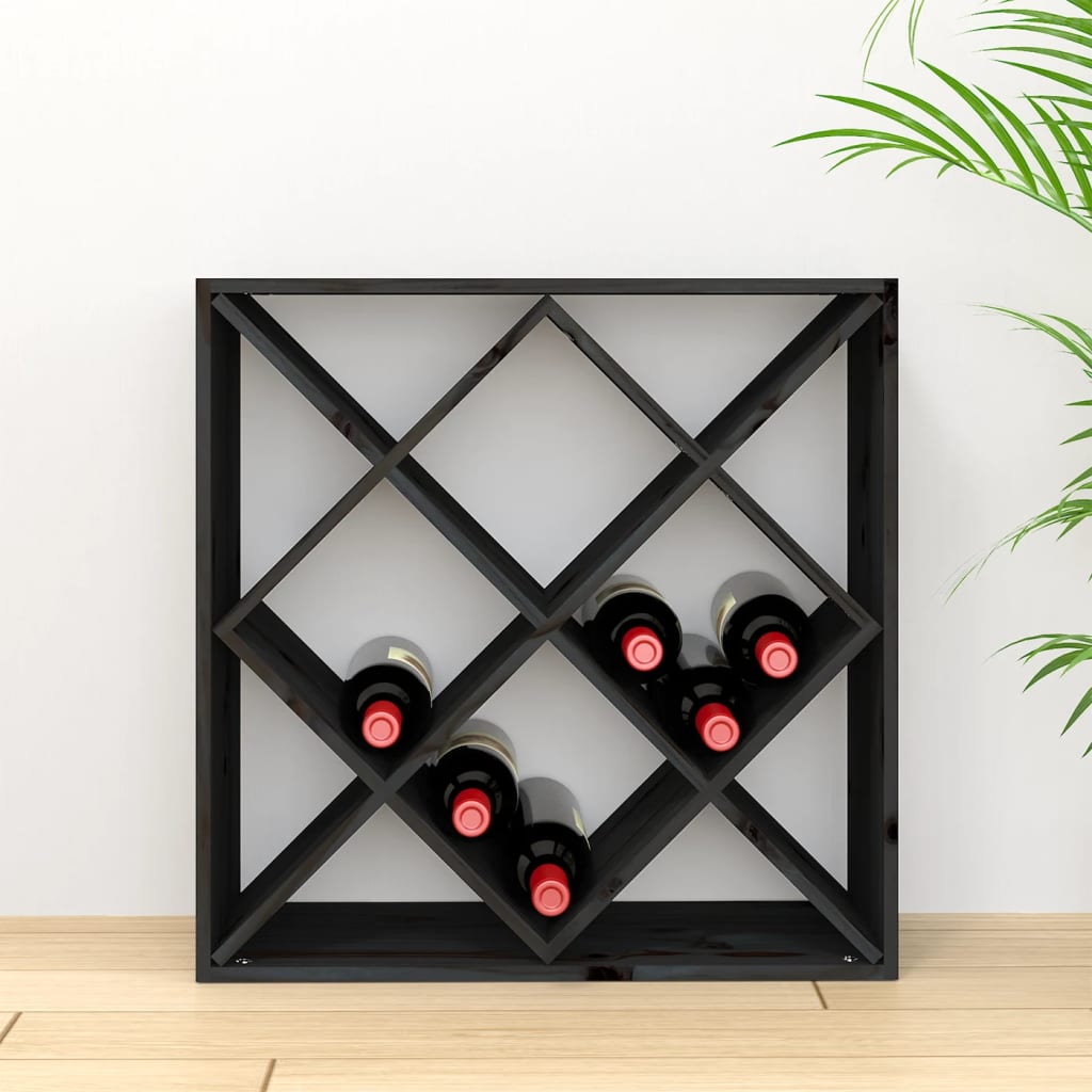 Vinställ Vinskåp Svart 62x25x62 cm massiv furu