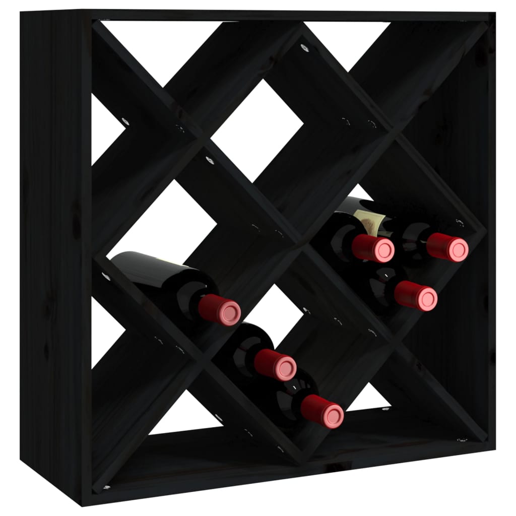 Vinställ Vinskåp Svart 62x25x62 cm massiv furu