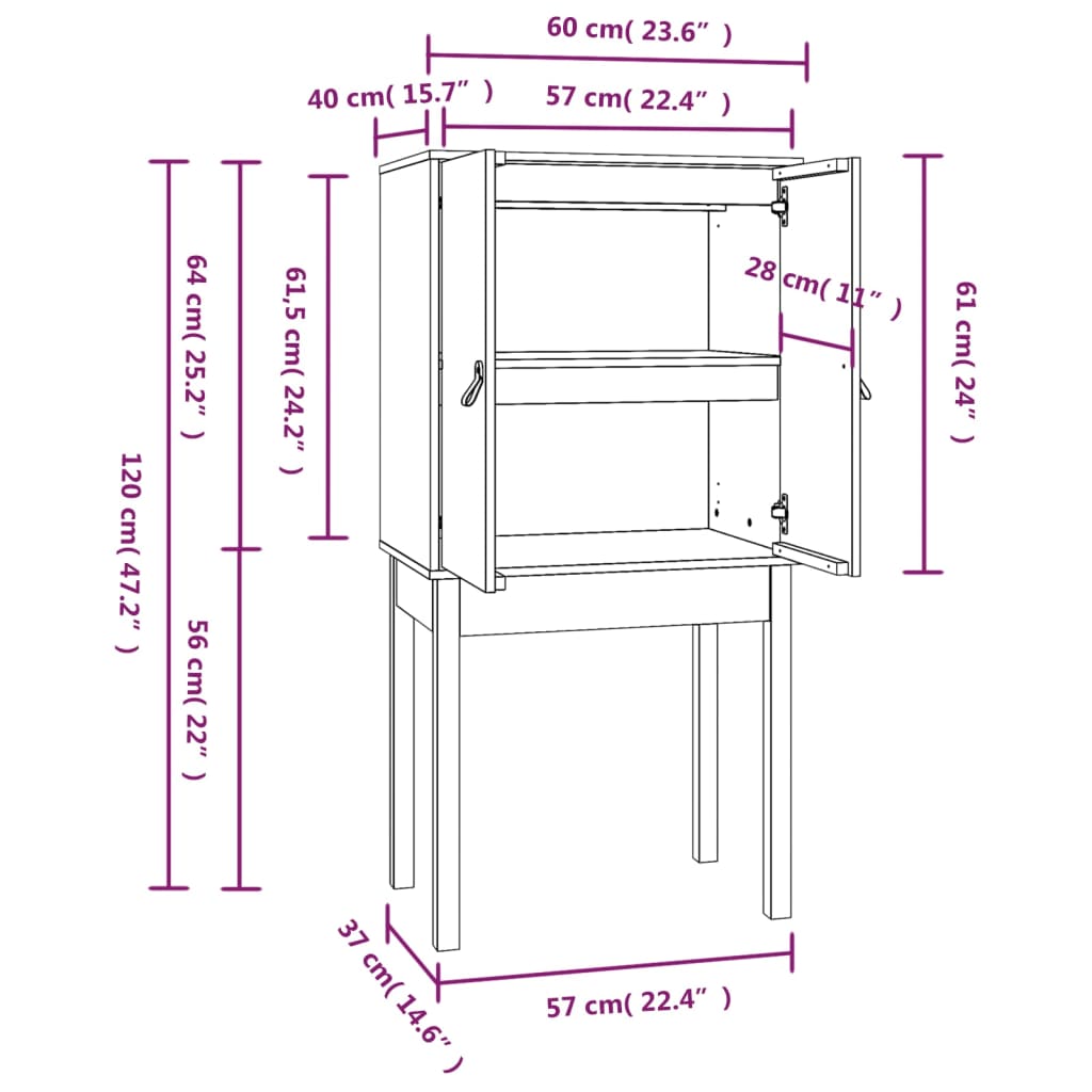Skåp Vit 60x40x120 cm massiv furu