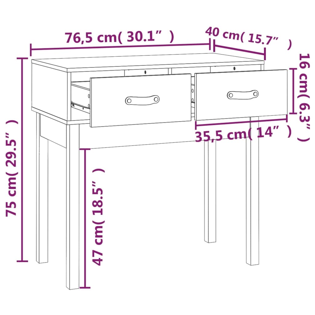 Avlastningsbord Konsollbord Svart 76,5x40x75 cm massiv furu
