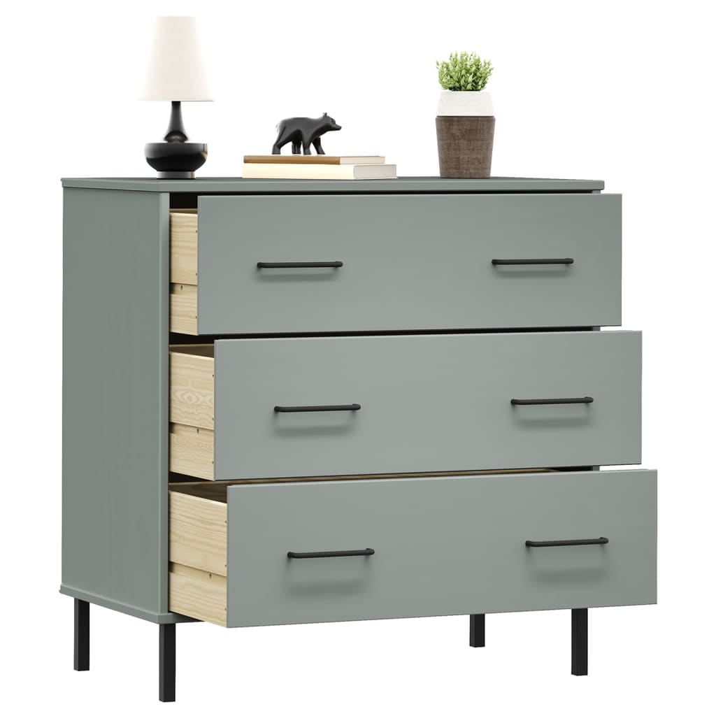 Byrå Grå med 3 lådor OSLO 77x40x79,5 cm massivt trä
