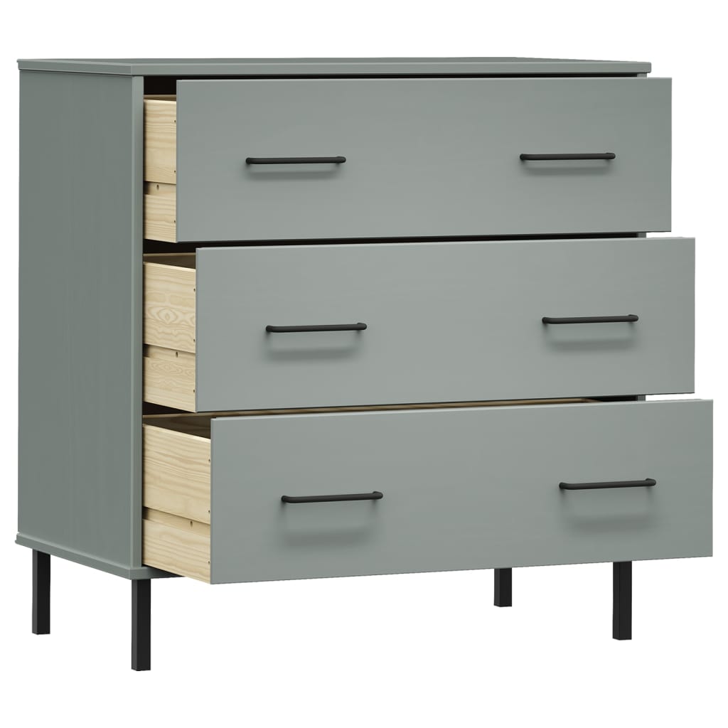 Byrå Grå med 3 lådor OSLO 77x40x79,5 cm massivt trä