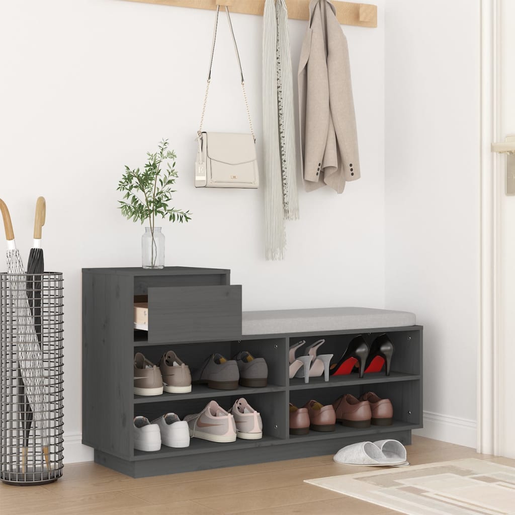 Skoställ Grå Skoskåp 110x34x61 cm massiv furu